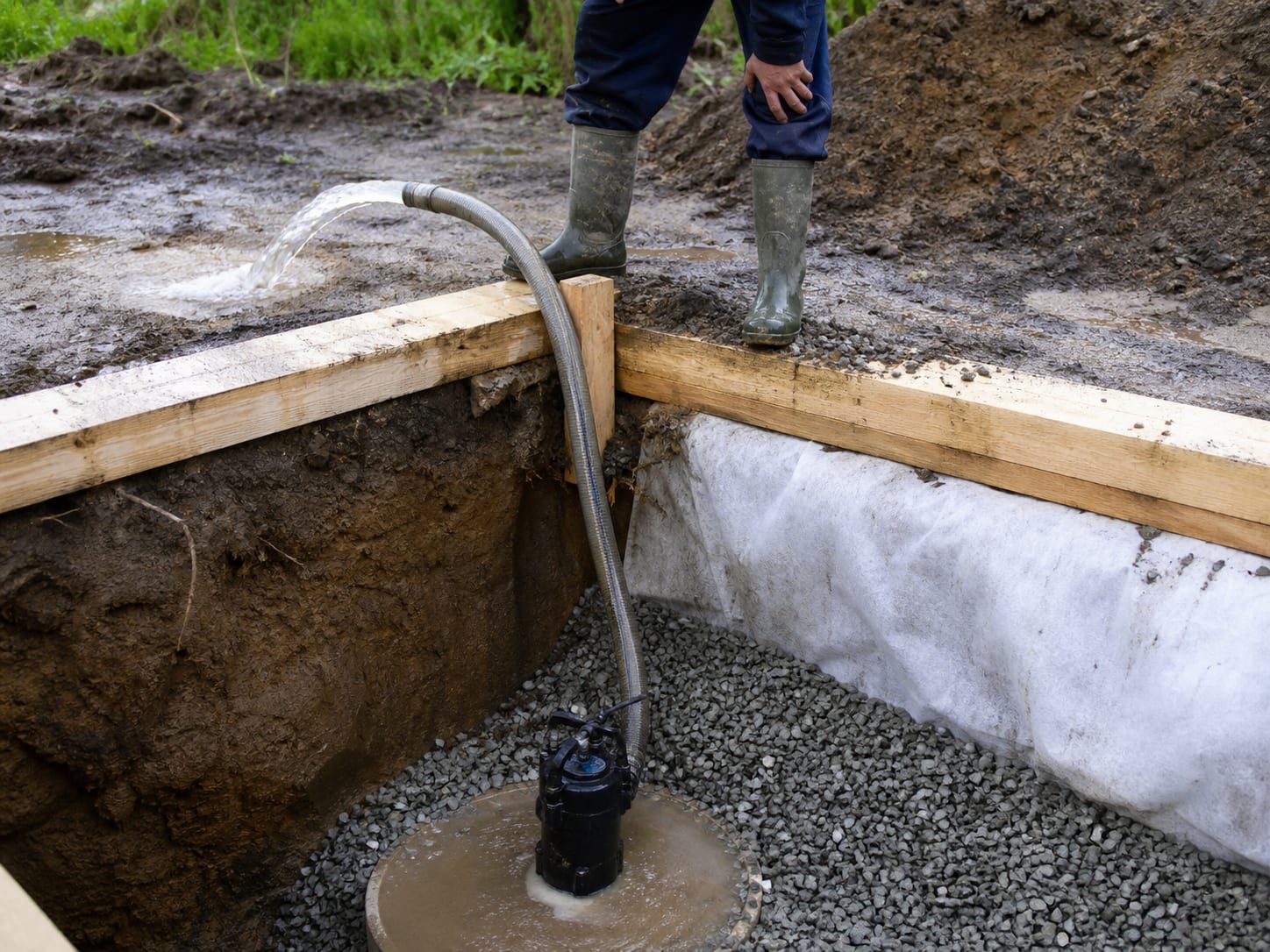 Фотореалистичная иллюстрация откачки воды из приямка в мокром котловане